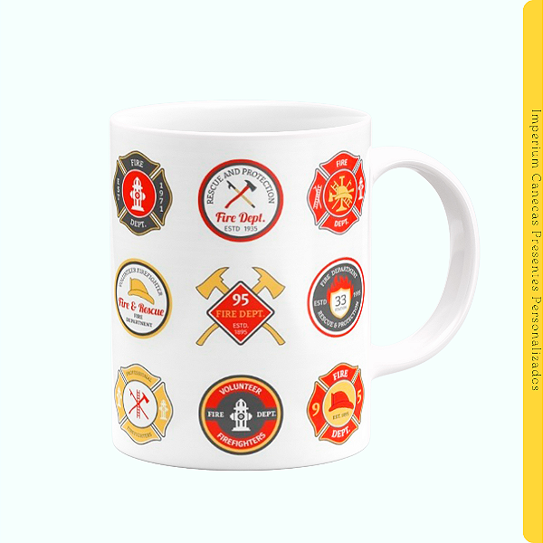 Caneca Branca Lisa 325ml - Bombeiro Simbologia