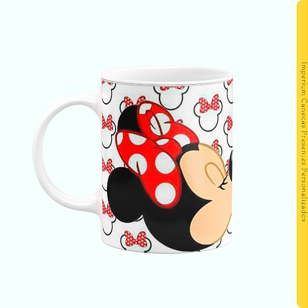 Caneca Branca Lisa 325ml - Minnie e Mickey