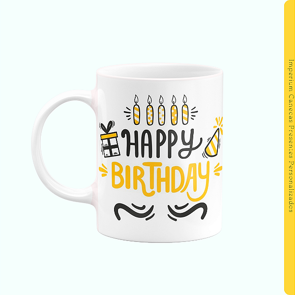 Caneca Branca Lisa 325ml - Happy Birthday