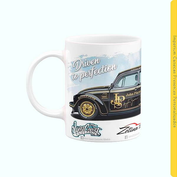Caneca Branca Lisa 325ml - Fusca Preto