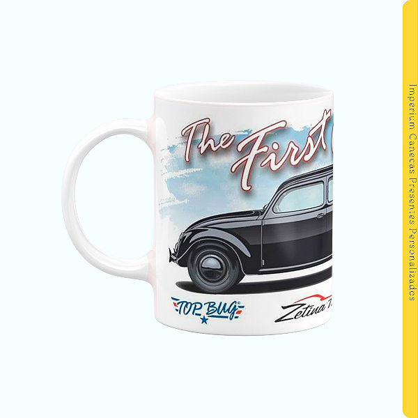 Caneca Branca Lisa 325ml - Fusca Preto