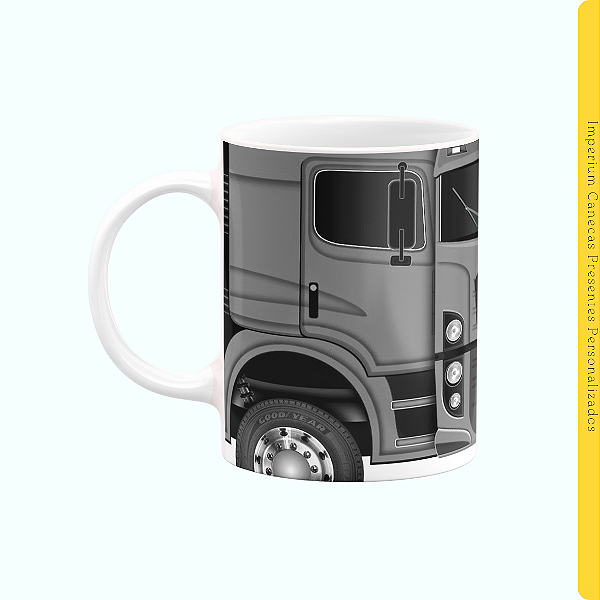 Caneca Branca Lisa 325ml - Caminhão Cinza