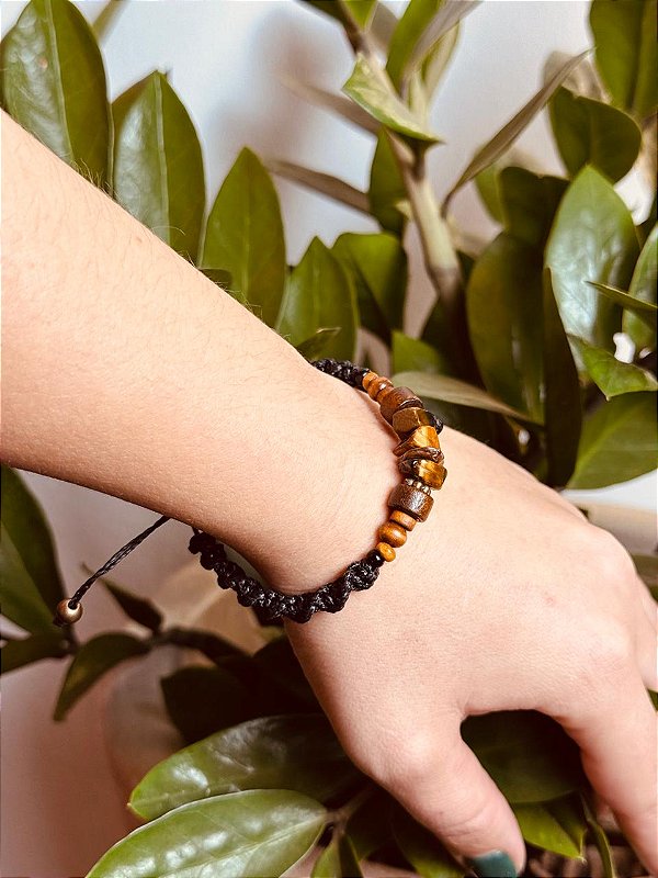 Pulseira Boho Macramê | Olho de Tigre