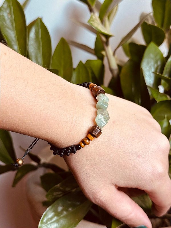 Pulseira Boho Macramê | Quartzo Verde