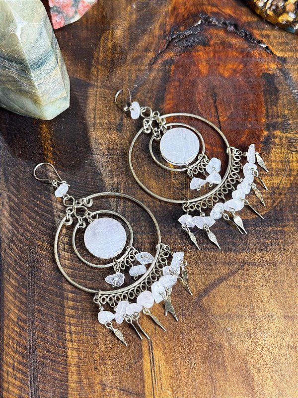 Brinco Hippie | Quartzo Rosa