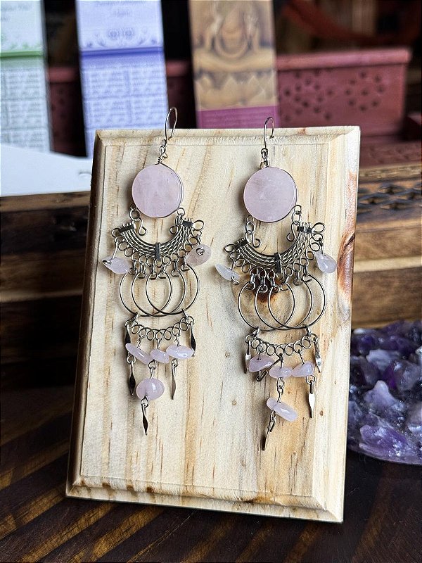 Brinco Hippie | Quartzo Rosa