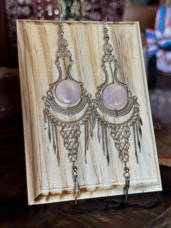Brinco Hippie | Quartzo Rosa