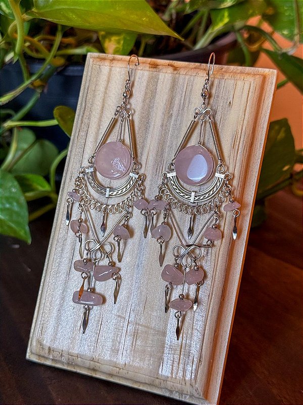 Brinco Hippie | Quartzo Rosa
