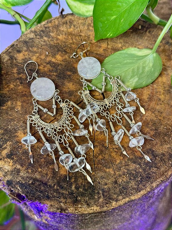 Brinco Hippie | Quartzo Branco