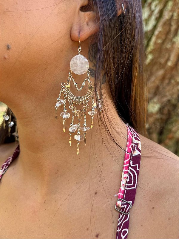 Brinco Hippie | Quartzo Rosa