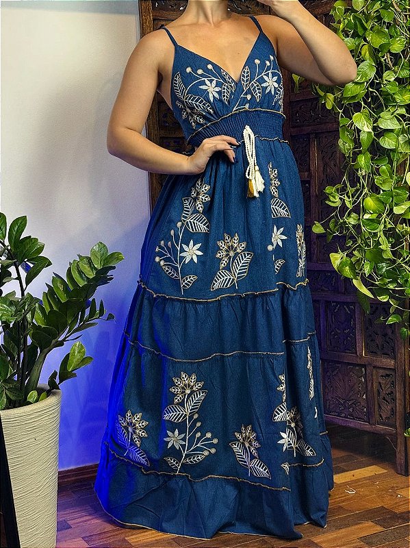 Vestido Folk | Azul Profundo