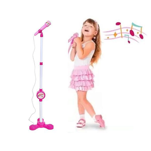 Microfone Karaokê Conecta no Celular Rosa Brinquedo c/ Pedestal Ajustável -  Big Bag Shop