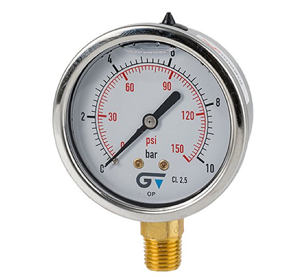 MANOMETRO DN63 S/ VRT INOX C/GLIC BSP 1/4 0 A 10 BAR GENEBRE