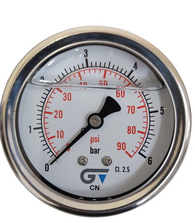 MANOMETRO HORIZONTAL DN63 INOX C/GLIC 1/4"  0 A 6 BAR GENEBRE