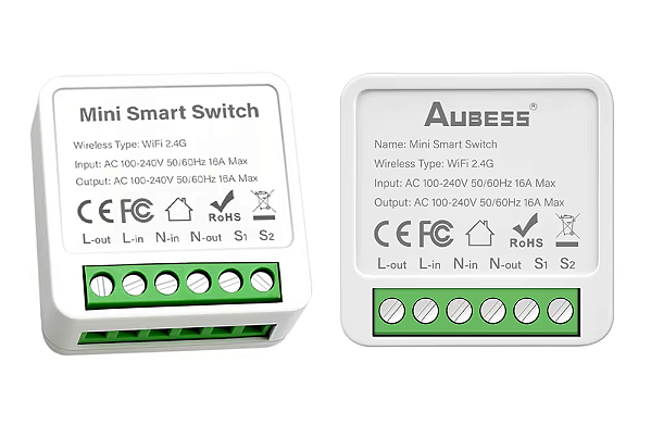 Mini Interruptor Inteligente Wifi 16A, Aubess, funciona com Alexa - Google - Controle de voz