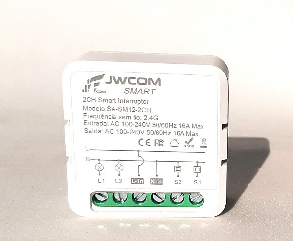 INTERRUPTOR INTELIGENTE WIFI MINI 2 CANAIS - SA-SM12-2CH - TUYA