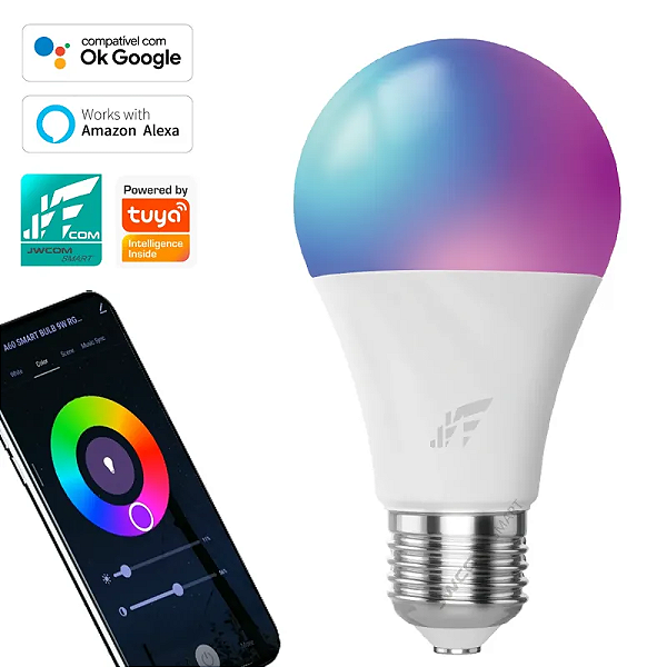 Lâmpada Led Inteligente Colorida (RGB) Wifi, 9W - Compatível com Alexa, Google e Siri - Jwcom