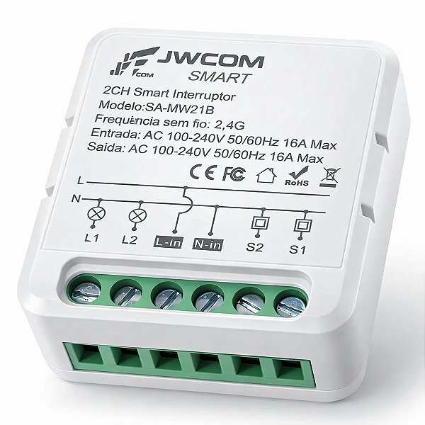 Mini Interruptor WIFI 2 Canais 16A Bivolt - SA-MW21B