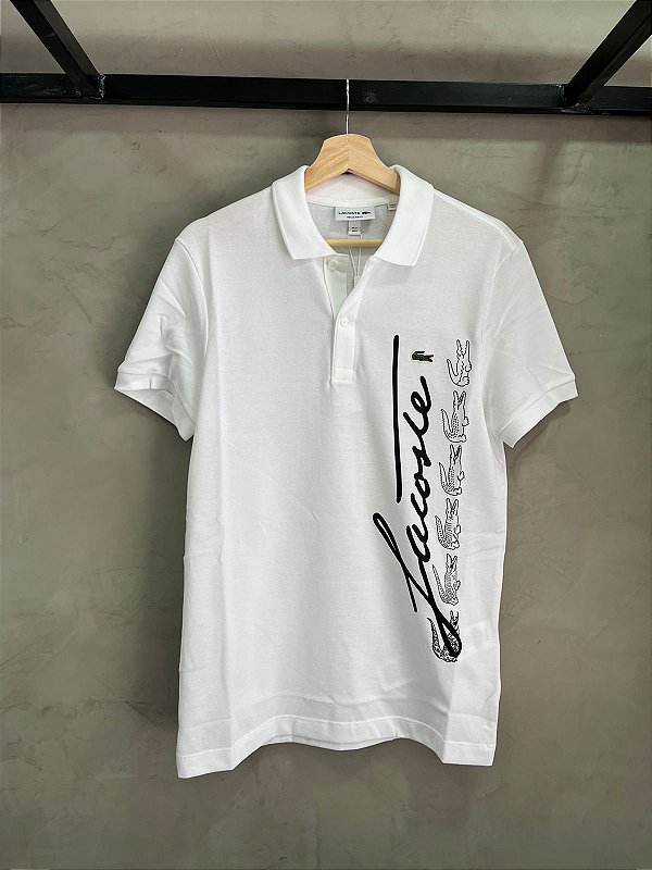 CAMISA POLO LACOSTE REGULAR FIT AZUL BRANCA(ASSINATURA MARCA)