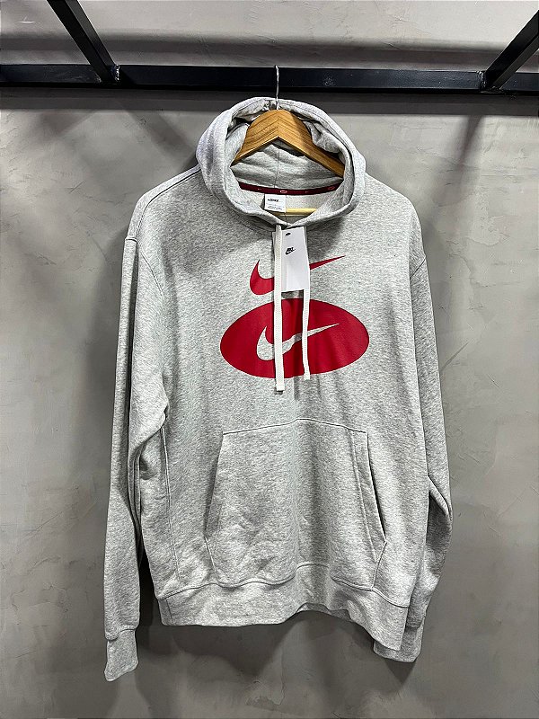 MOLETOM NIKE DOUBLE SWOOSH(CINZA/VERMELHO)