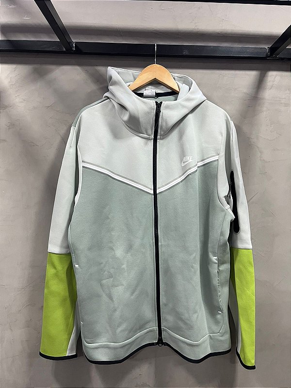 JAQUETA NIKE TECH FLEECE (CINZA/VERDE)