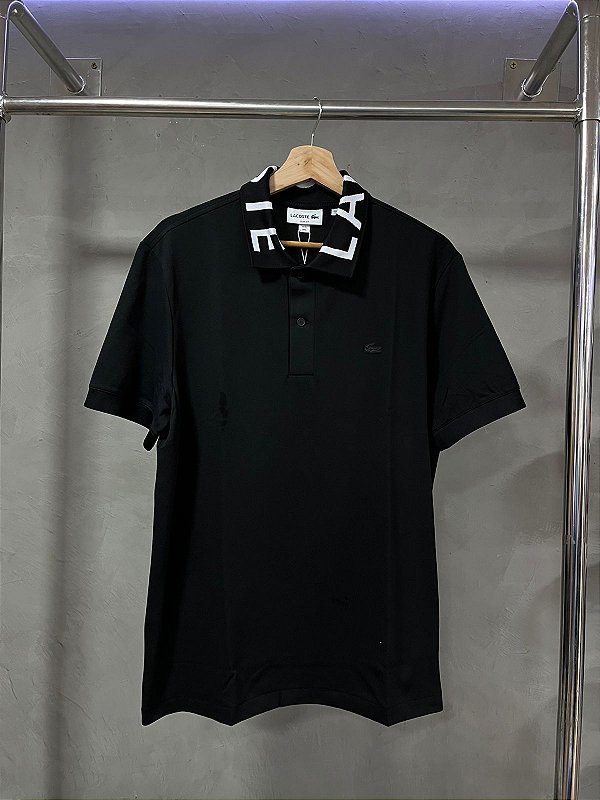 POLO LACOSTE SLIM FIT GOLA ASSINADA(PRETO)