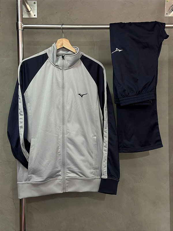 CONJUNTO MIZUNO HELANCA CINZA/AZUL MARINHO