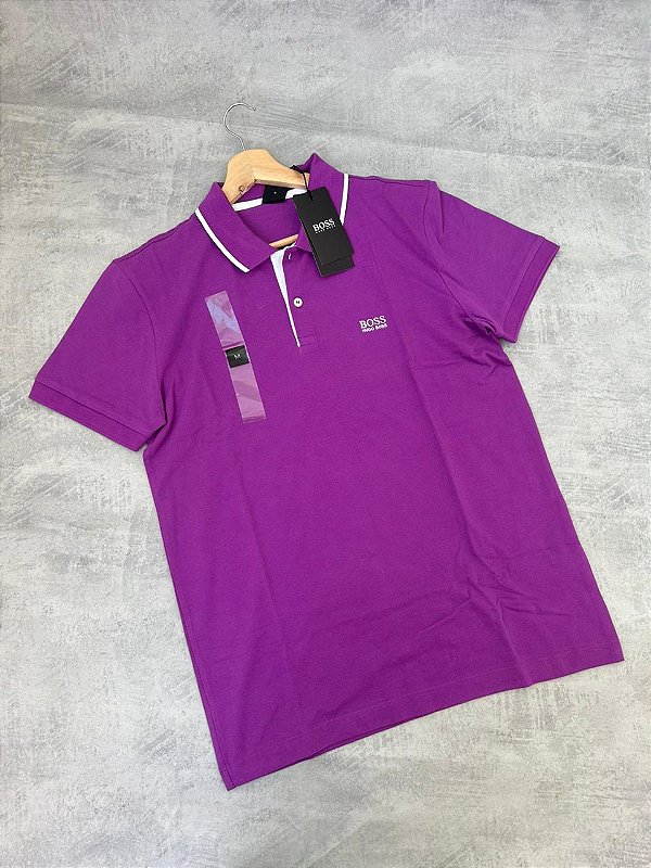 POLO HUGO BOSS GOLA LISTRADA (ROXA/BRANCA)