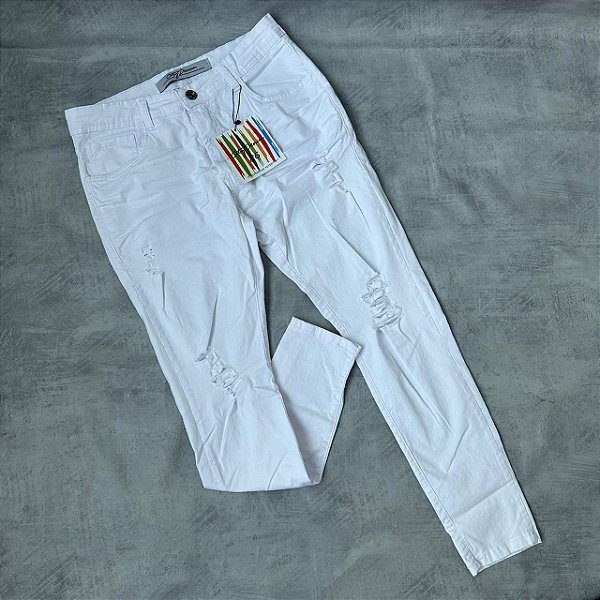 calça jeans branca rasgada