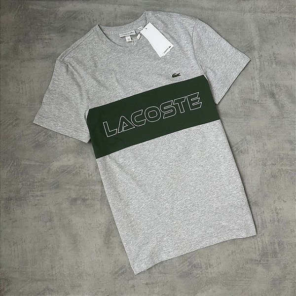 CAMISETA LACOSTE COLOR BLOCK (CINZA/VERDE)