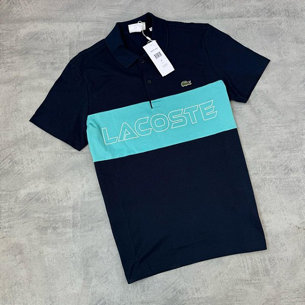 POLO LACOSTE LETREIRO FAIXA AZUL