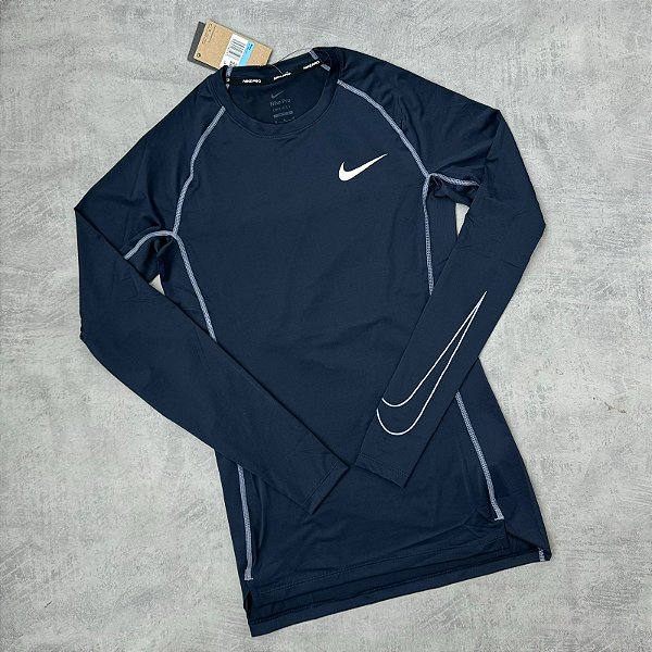 CAMISETA NIKE PRO MANGA LONGA (AZUL MARINHO)