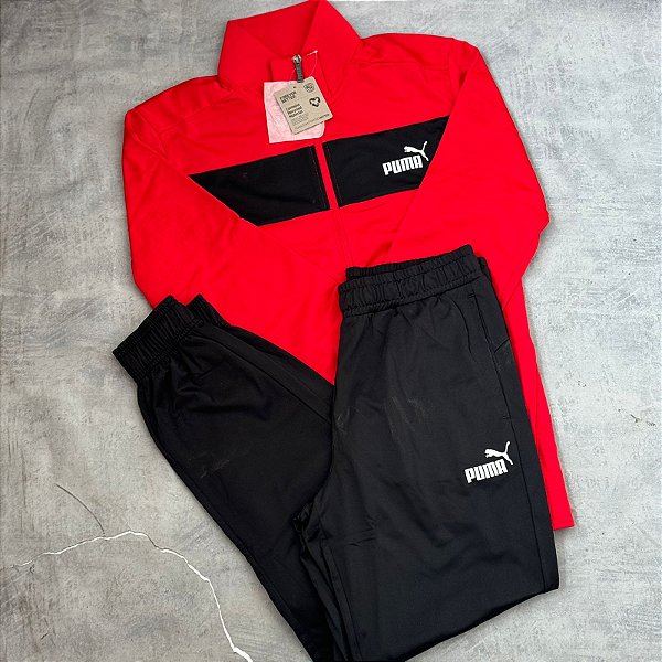 Conjunto Puma Track Preto+Vermelho - 677427-11