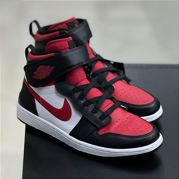 Jordan 1 High FlyEase Black White Fire Red -