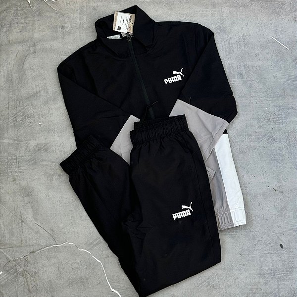 Conjunto Puma Woven Masculino Preto+Cinza -675966-01