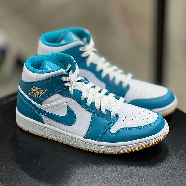 Air jordan mid 1 - gold -white aquatone/celeste