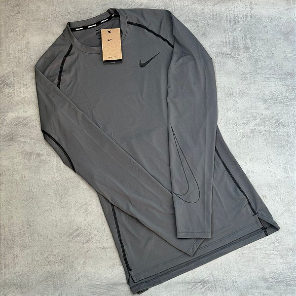 Camiseta Nike Pro Dri-fit Swoosh Manga Longa Chumbo - DD1990-068