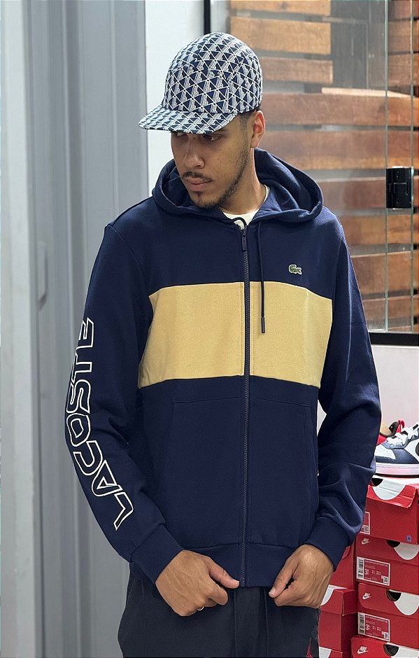 Moletom Lacoste Letreiro - Azul marinho + Bege