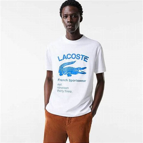 Camiseta Lacoste®- Branca & Azul- Lacoste TH6847-23-001