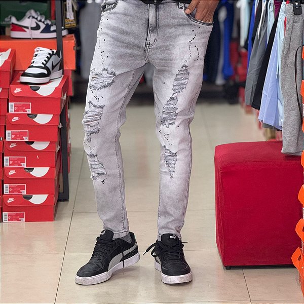 Calça Brow Jeans Cinza tinta lateral