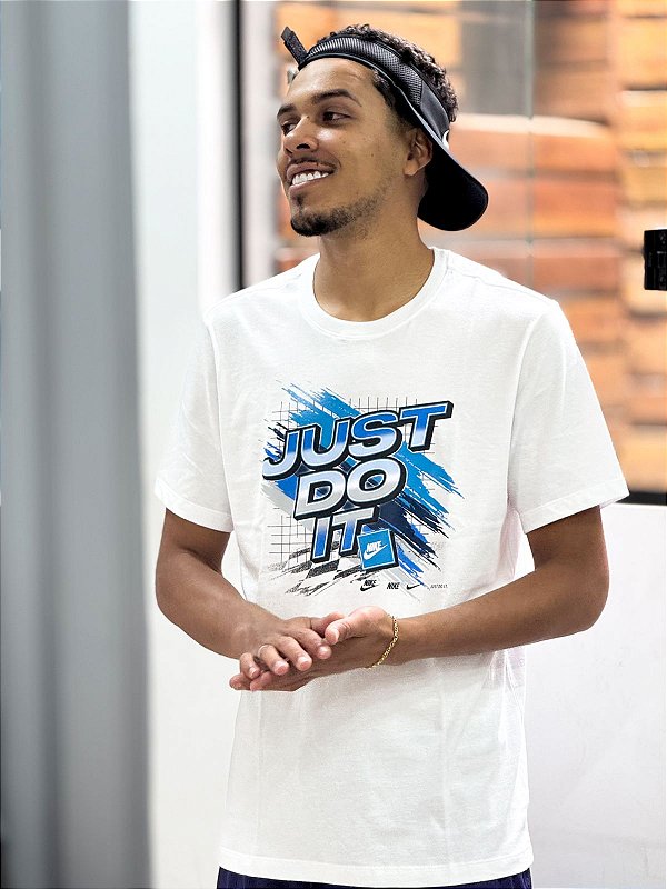 Camiseta Just do it - Branca + azul