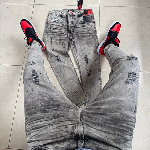 Calça Brow Jeans - cinza claro mancha preta