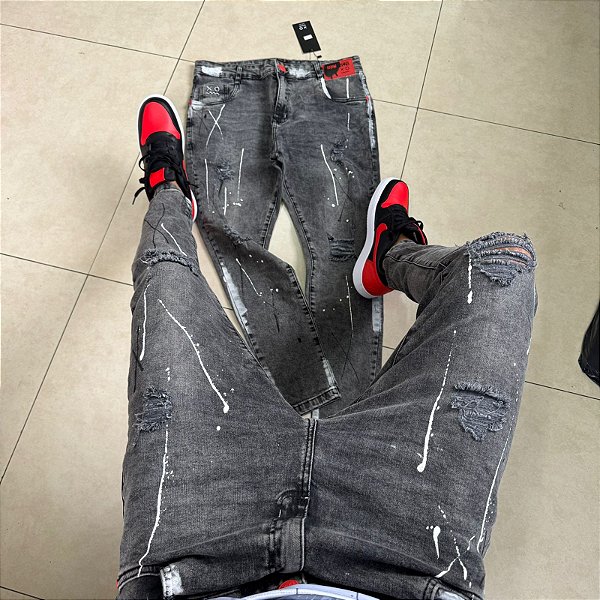 Calça Brow Jeans - cinza com tinta