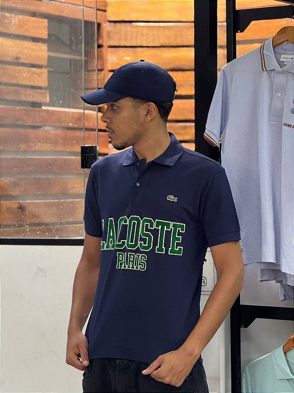 Camisa Polo L.12.12 Lacoste Flocked Pique - Azul Marinho