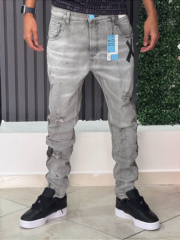 Calça Brow Jeans X Cinza- Botão Azul