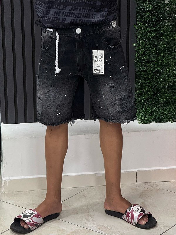Bermuda jeans preto marmorizada Browjeans