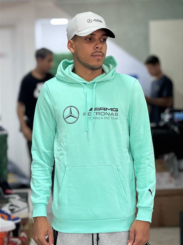 Blusa Masculina Puma AMG Mercedes Fleece Hoodie Motorsport- Verde Agua