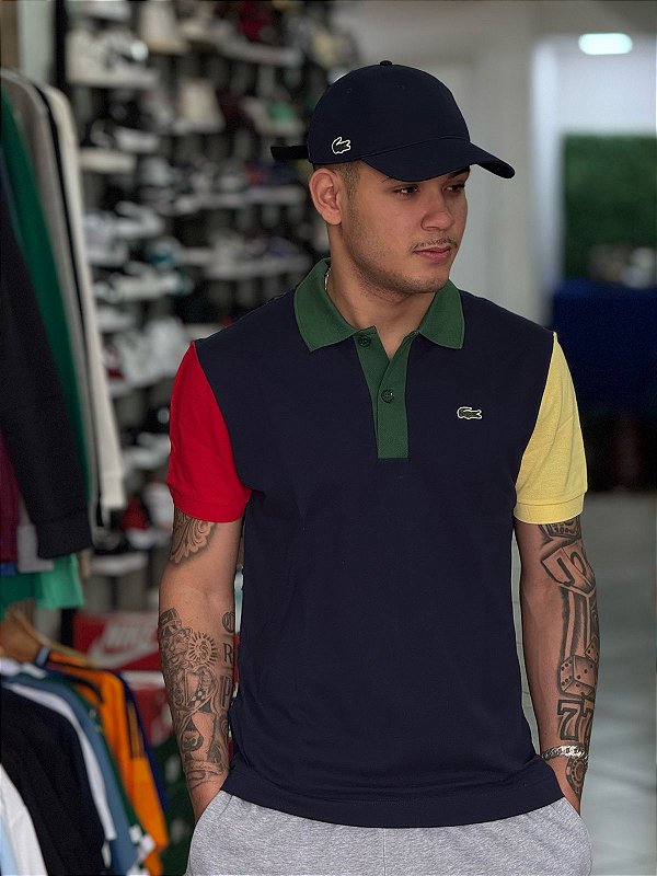 Polo Lacoste Color Block Men's Azul Marinho