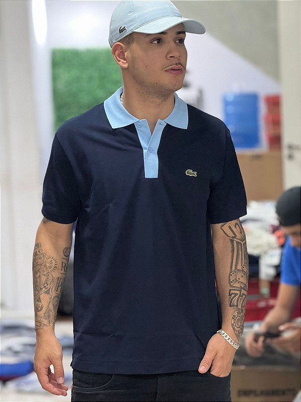 Polo Lacoste Contrast Collar Azul Navy/Azul Bebe