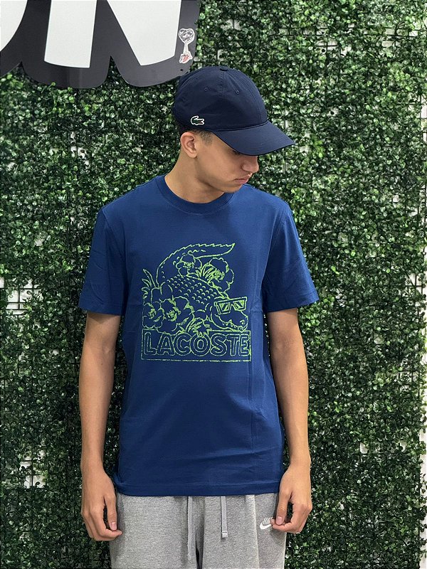 Camiseta Lacoste Flowers-Azul Marinho
